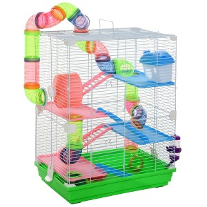 5 Tiers Hamster Cage Portable Animal Travel Carrier wExercise Wheels Tube - 1 of 4