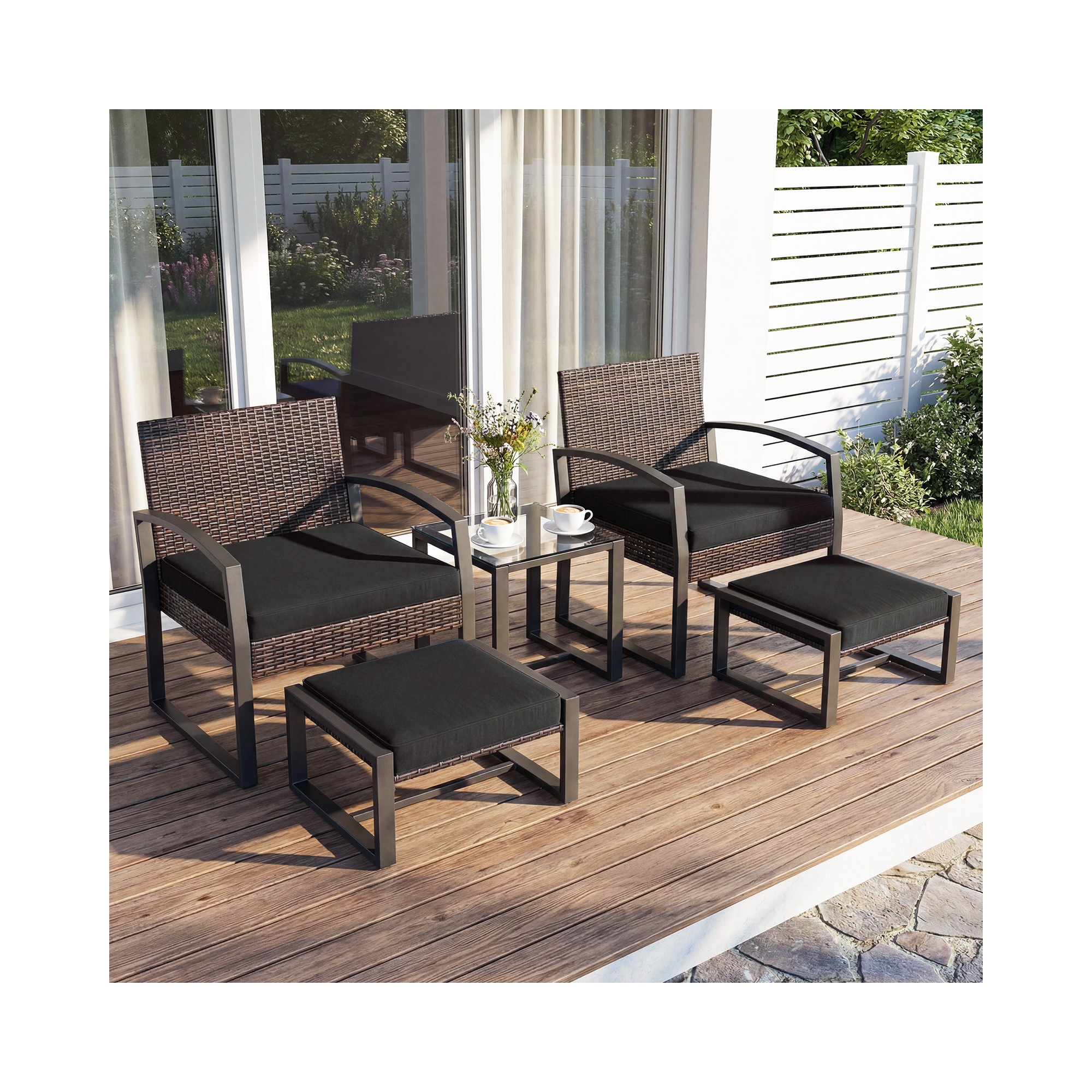 Costway Outdoor Furniture Set, Patio Rattan Conversation Set for Balcony,Porch, Backyard Mix Brown + Black