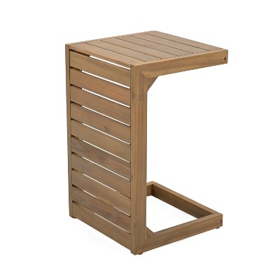VYNXARIA C-Shaped Outdoor Table - Stylish Acacia Wood Design for Extra Space, Perfect for Drinks , Hidden Storage, Brown