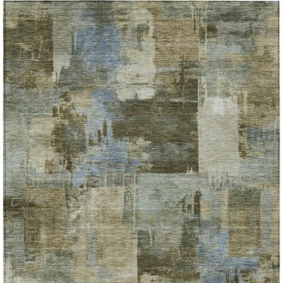 Green Gray And Sky Blue Abstract Washable Indoor Outdoor Area Rug
