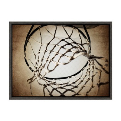 18" x 24" Sylvie Basketball Net Framed Canvas Wall Art by Shawn St. Peter Gray - DesignOvation