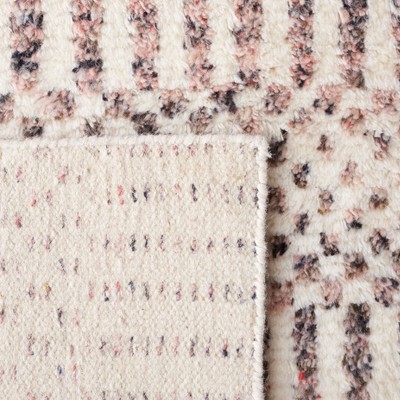 Ivory and Pink Hand-Knotted Wool Runner Rug