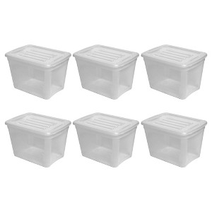 Gracious Living 10 Gallon Plastic Stackable Storage Tote Organizing Bin Container with Snap Lock Lid for Garage, Kitchen, & Closet, Clear (6 Pack) - 1 of 4