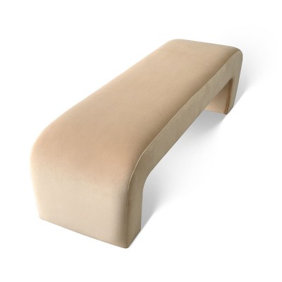 Lily 60'' Beige Velvet Waterfall Upholstered Bench with Storage