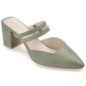 Journee Signature Womens Genuine Leather Kaitlynn Mules Low Block Heel Almond Toe Pumps - 1 of 4