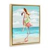 Stupell Industries Beach Woman Riding Pink Flamingo Floating Frame Canvas Art, Gold, 17" x 21" - 2 of 4