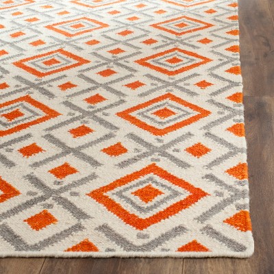 Ivory and Tangerine Wool Flat Woven Square Rug