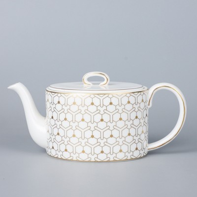 Elegant White and Gold Fine Bone China Tea Pot