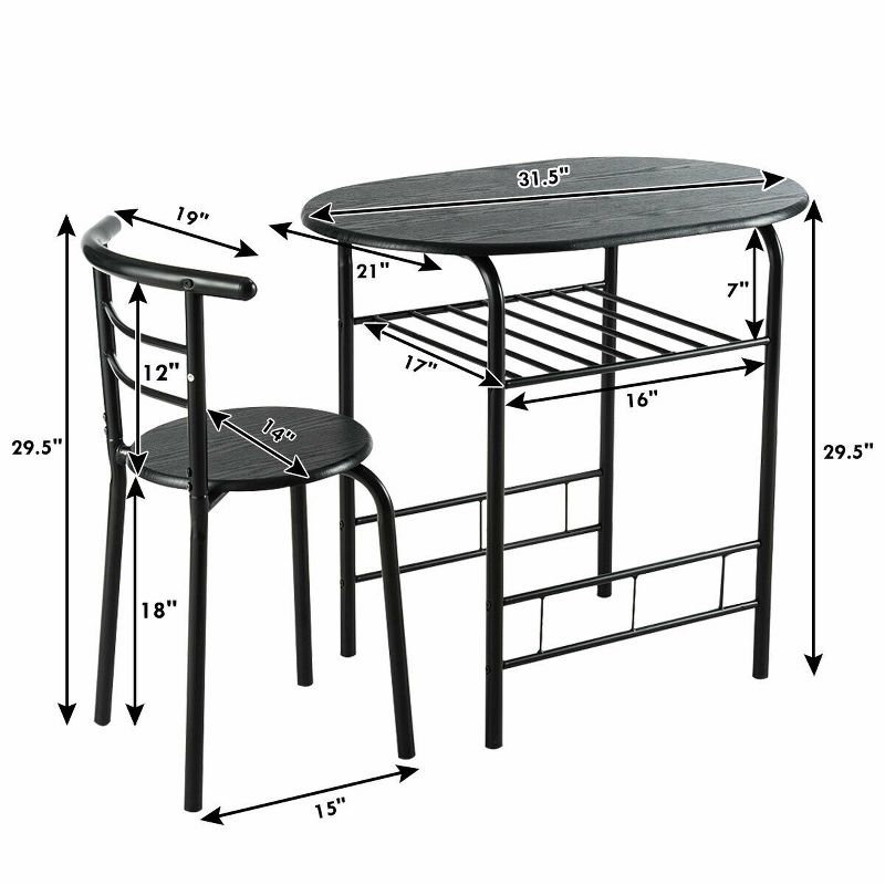 Costway 3 Pcs Dining Set 2 Chairs And Table Compact Bistro Pub Breakfast Home Kitchen, 2 of 11