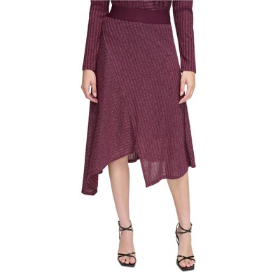 Calvin Klein Womens Metallic Knit Asymmetrical Skirt