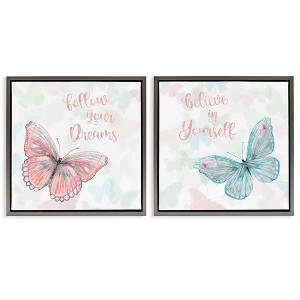 Stupell Industries Believe In Dreams Butterflies 2pc Floating Frame Art Set, Gray, 18" x 18" - 1 of 4