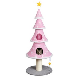 SEVOBAL Pet Tower Large Tall Christmas Tree Cat Tower with 2 Cat Condos Soft Fleece Cat Tree Teaser Toy for Indoor Cats, Pink, 23.6"*23.6"*59.1" - 1 of 4