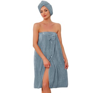 INSPIRE CHIC Women's Spa Wrap & Hair Drying Towel Wrap Dress Robes Towelling Gym Bath Shower Bathrobe One-Size Gray