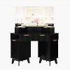 48" Corner Fluted  Makeup Vanity Desk w/ 3-Panel Lighted Mirror & Charging Station - Fluted Glass Top Makeup Desk w/Drawers for Bedroom - 2 of 3
