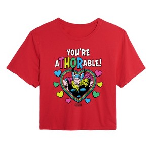 Women's - Marvel - Thor Valentine You're Athorable Cropped Graphic T-Shirt - 1 of 4