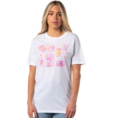 Hello Kitty Drinking Boba Tea Women's Pink Short Sleeve Sleep Shirt-Small