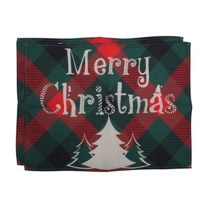 Unique Bargains Christmas Place Mats Linen Red Green 13"x17.7" 2 Pcs