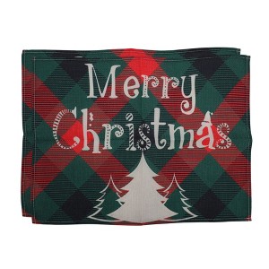 Unique Bargains Christmas Place Mats Linen Red Green 13"x17.7" 2 Pcs - 1 of 4