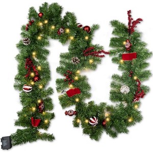 9 FT Artificial Christmas Garland, Pre-Lit 50 LED Battery Operated Lighted Xmas Garland with 8 Modes - 1 of 4