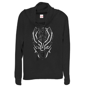 Juniors Womens Marvel Black Panther Ornate Mask Cowl Neck Sweatshirt - 1 of 3