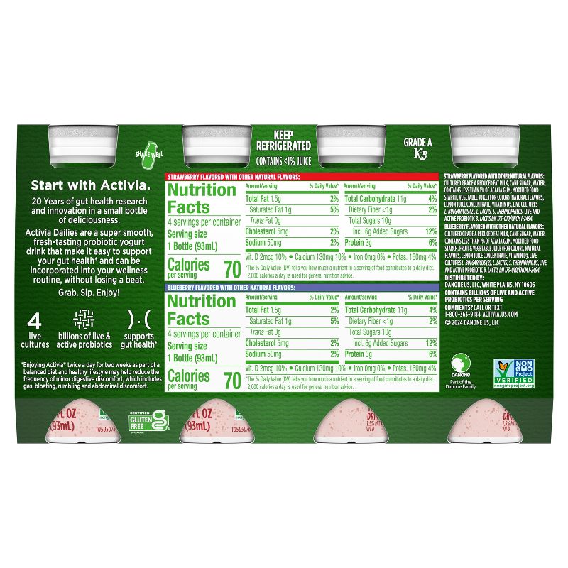 Activia Probiotic Dailies Strawberry &#38; Blueberry Yogurt Drink - 8ct/3.1 fl oz Bottles, 5 of 20