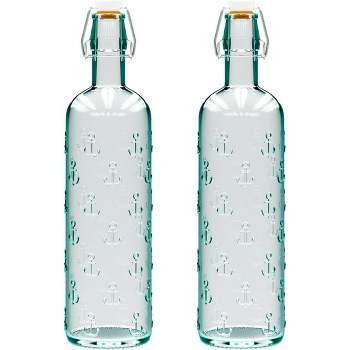 Amici Home Anchor Hermetic Glass Bottles, Eco-Friendly Swing Top Glass Bottles, Airtight Cap, Set of 2, 34 oz.