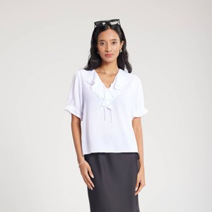 Women's Ruffled Neck Tie-Front Blouse - A New Day™ - 1 of 4