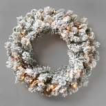 28in Pre-lit Flocked Artificial Cashmere Christmas Wreath Clear Lights - Wondershop™