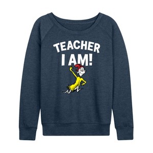 Women's - Dr. Seuss - Teacher I Am Sam I Am Lightweight French Terry Wide Neck Long Sleeve Shirt - 1 of 4