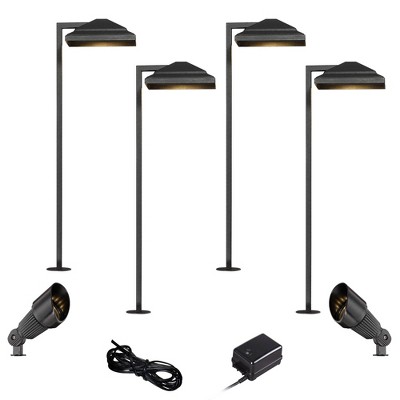 John Timberland Basset Textured Black 8-Piece LED Path and Spot Light Set