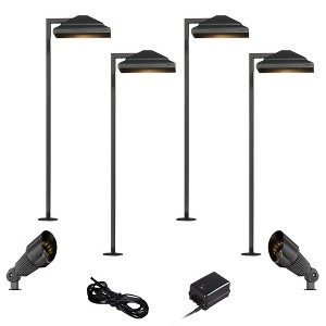 John Timberland Basset 23" High Modern 8-Piece Outdoor Landscape Path and Spot Light Set Porch House LED Bulb Textured Black Finish Metal Shade - 1 of 4