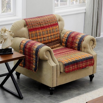 Gold Rush Quilted Armchair Protector in Mineral Red and Rosewood