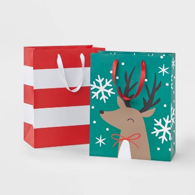 2ct Deer Cub Gift Bags Green/Red - Wondershop™