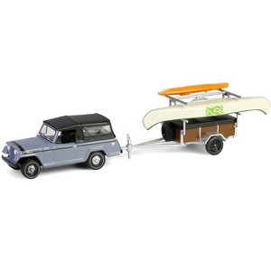 1968 Jeep Jeepster Commando SC-1 Gray w/Black and Top with Trailer, Canoe Rack, and Kayak 1/64 Diecast Model Cars by Greenlight - 1 of 1