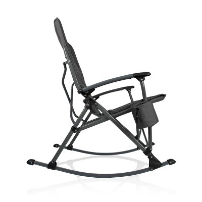 Gunmetal Gray Portable Outdoor Rocking Camp Chair with Arms