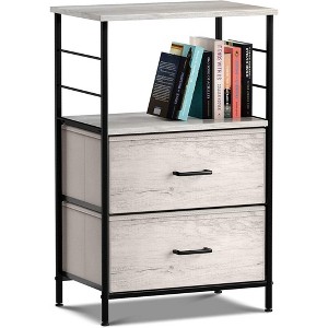 Sorbus 2 Drawers Nightstand with Shelf - Steel Frame, Wood Top & Easy Pull Fabric Bins - Perfect for Home, Bedroom, Office & More - Rustic Beige - 1 of 4