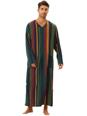 Lars Amadeus Men's Long Sleeves Button Striped Nightgown with Pockets