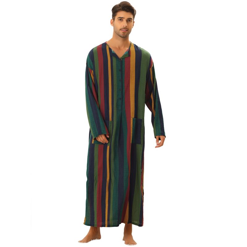 Lars Amadeus Men's Long Sleeves Button Striped Nightgown with Pockets, 1 of 6