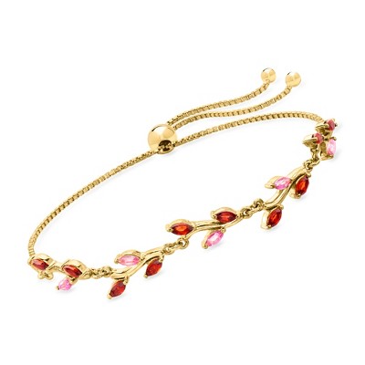 Pure Collection by Ross-Simons 0.80 ct. t.w. Garnet and .30 ct. t.w. Pink Topaz Leaf Bolo Bracelet in 18kt Gold Vermeil Size
