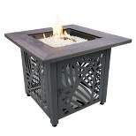 Endless Summer 30 Inch Square Outdoor UV Printed 50,000 BTU LP Gas Fire Pit​ Table with Faux Mantel and Stamped Steel Base