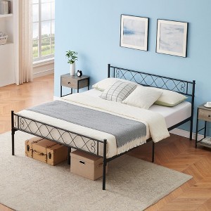 Metal Platform Bed with Headboard and Under-Bed Storage Space, Strong Bearing Capacity, Steel Slats Support Modern Bed Frame - 1 of 4