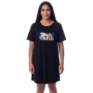 Sing (Franchise) Womens' Movie Film Character Nightgown Sleep Pajama Shirt Black - 1 of 3