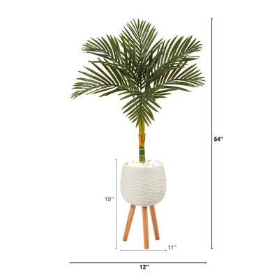 4.5-ft Green Faux Palm Tree in White Textured Planter