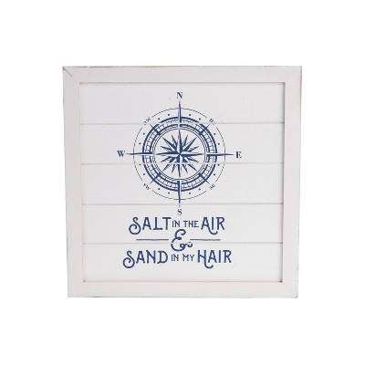 Beachcombers Salt Air Compass Rose Coastal Nautical Plaque Sign Wall Hanging Decor Decoration For The Beach 11.81 x 0.35 x 11.81 Inches.
