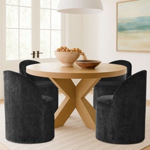 Set of 4 Chenille Dining Chairs with Casters, Upholstered Barrel Chairs, Rolling Seats for Kitchen or Round Dining Table-Maison Boucle - 1 of 4