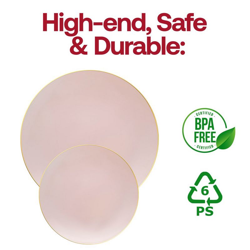 Smarty Had A Party 10.25" Pink with Gold Organic Round Disposable Plastic Dinner Plates (120 Plates), 4 of 7
