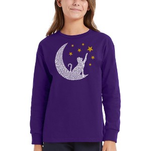 LA Pop Art Cat Moon - Girl's Word Art Long Sleeve T-Shirt - 1 of 4