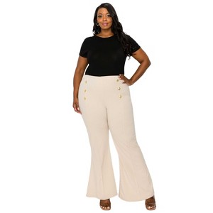 L I V D Women's High Waisted Button Detail Flare Pants - 1 of 3