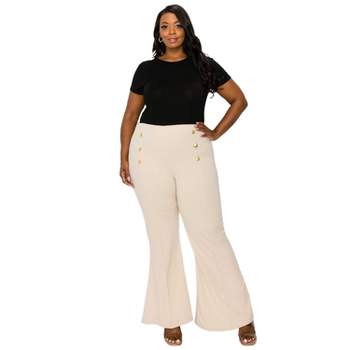 L I V D Women's High Waisted Button Detail Flare Pants