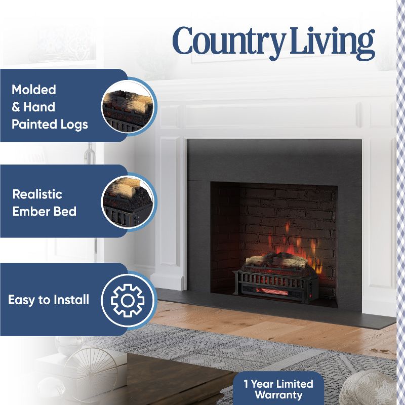 Country Living Electric Log Set | 1,000 Sq Ft Heater - Faux Logs Insert with Infrared Flames, 2 of 10